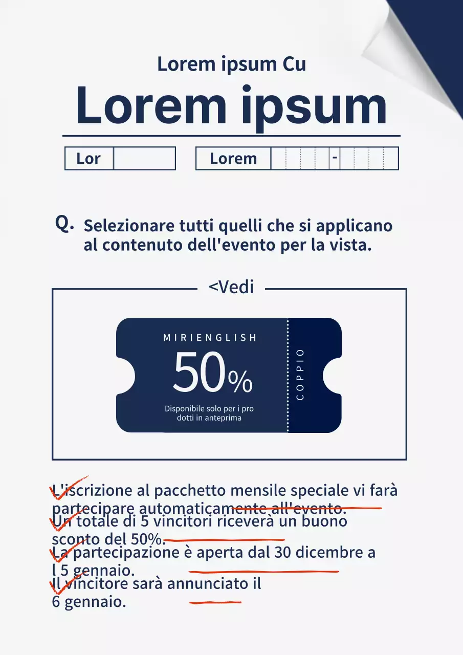 Evento scontato a tema carta d'esame blu navy