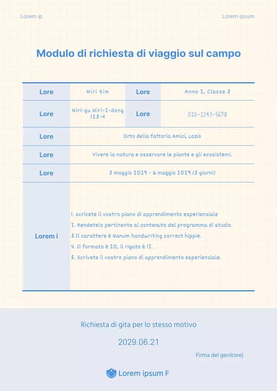 Modulo di iscrizione a quadretti blu e gialli