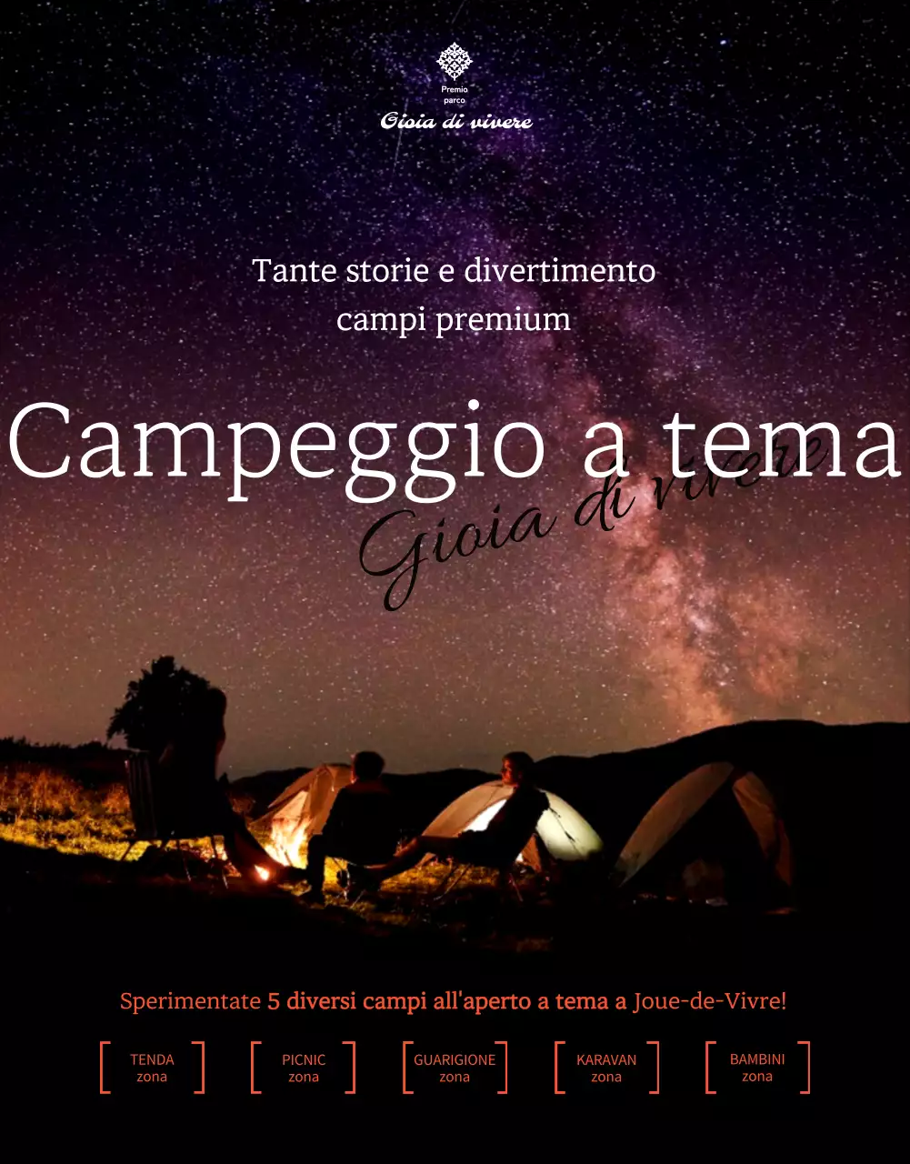 Campi premium per una varietà di campeggi tematici sotto le stelle