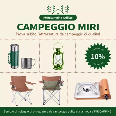 Dettagli dell'evento noleggio attrezzatura da campeggio beige e verde