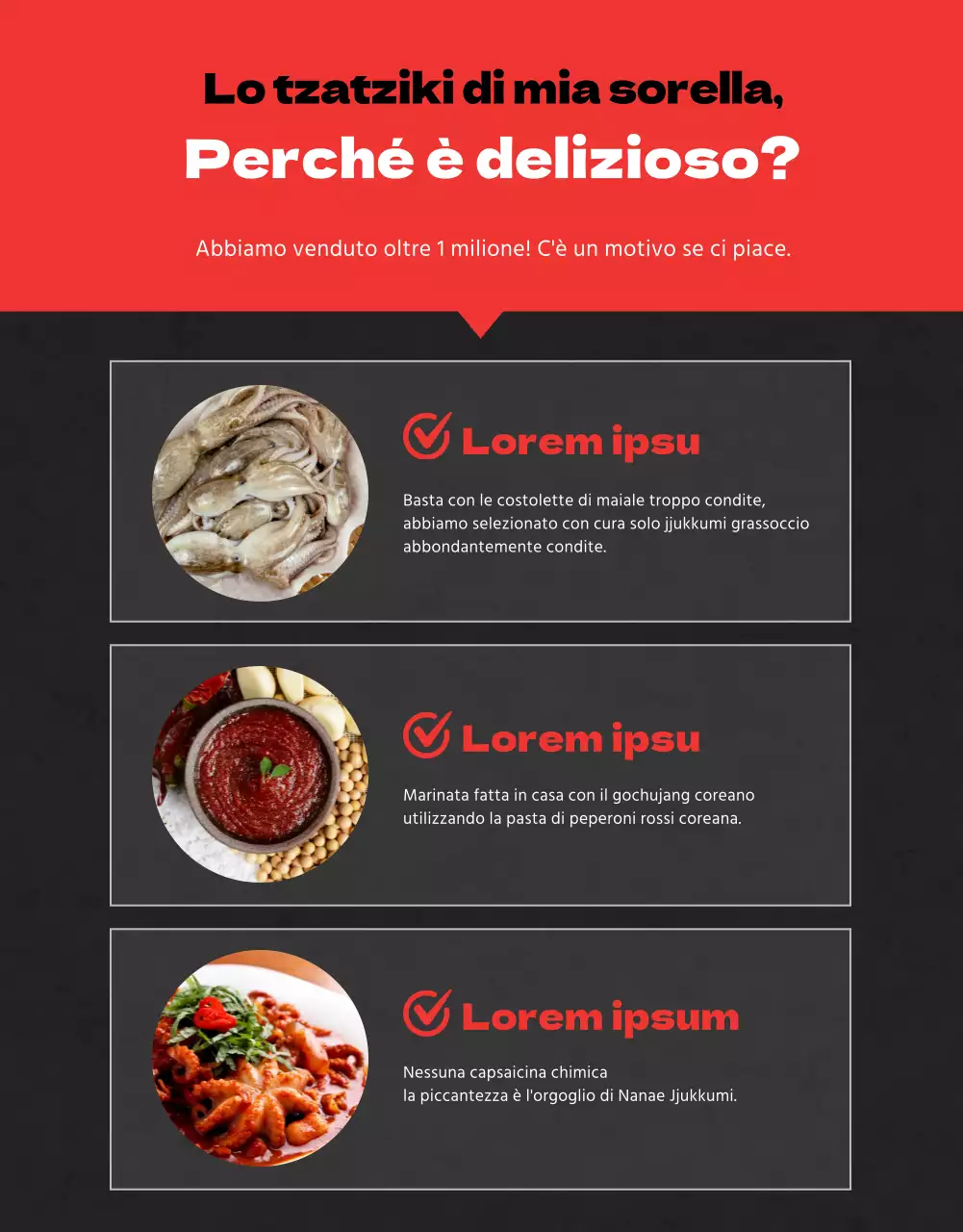 Una semplice rassegna di surgelati in nero e rossoPromozione di eventi