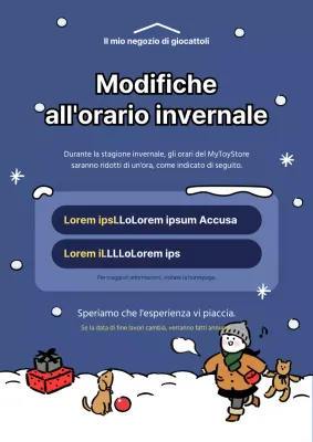 Simpatica illustrazione invernale in tonalità blu Orario di apertura invernale Avviso di modifica Avviso operativo webposter