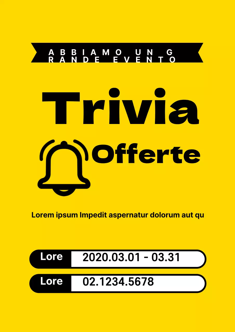 Un semplice volantino giallo e nero che promuove un evento di super-saldi a prezzi stracciati