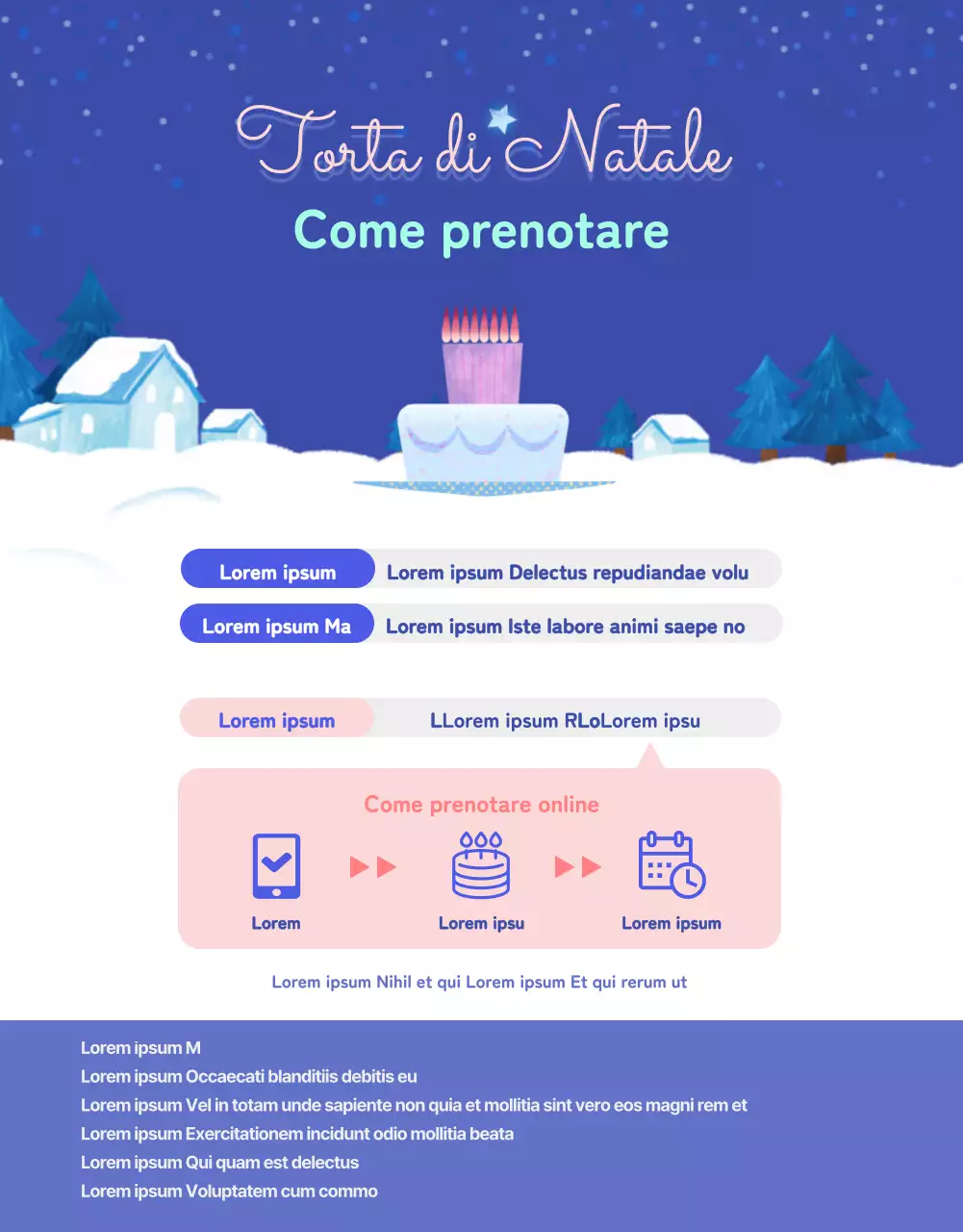 Omaggio in pre-ordine di una torta con un simpatico design di cartolina in un brillante blu oltremare