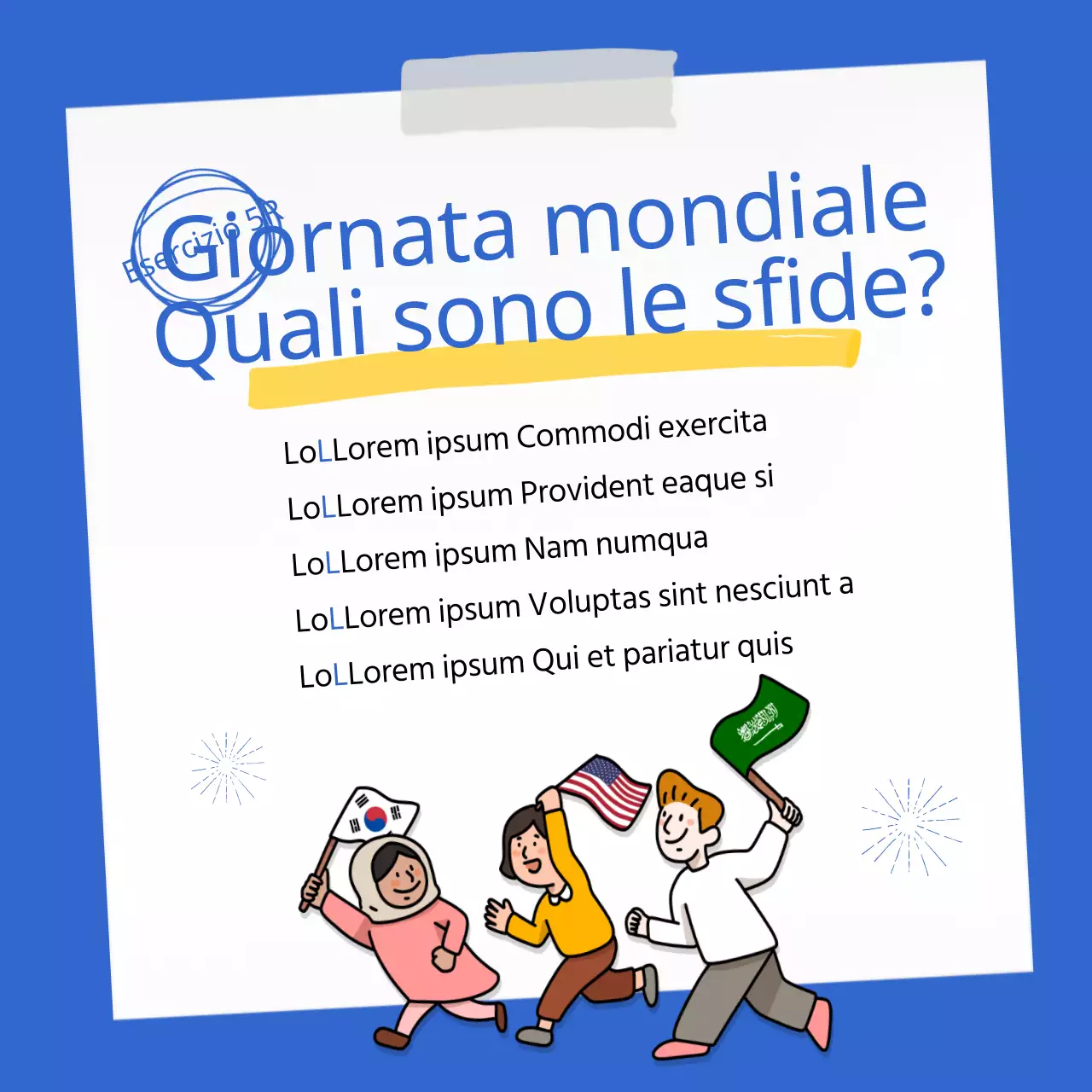 I problemi della popolazione mondiale in blu e bianco CardNews