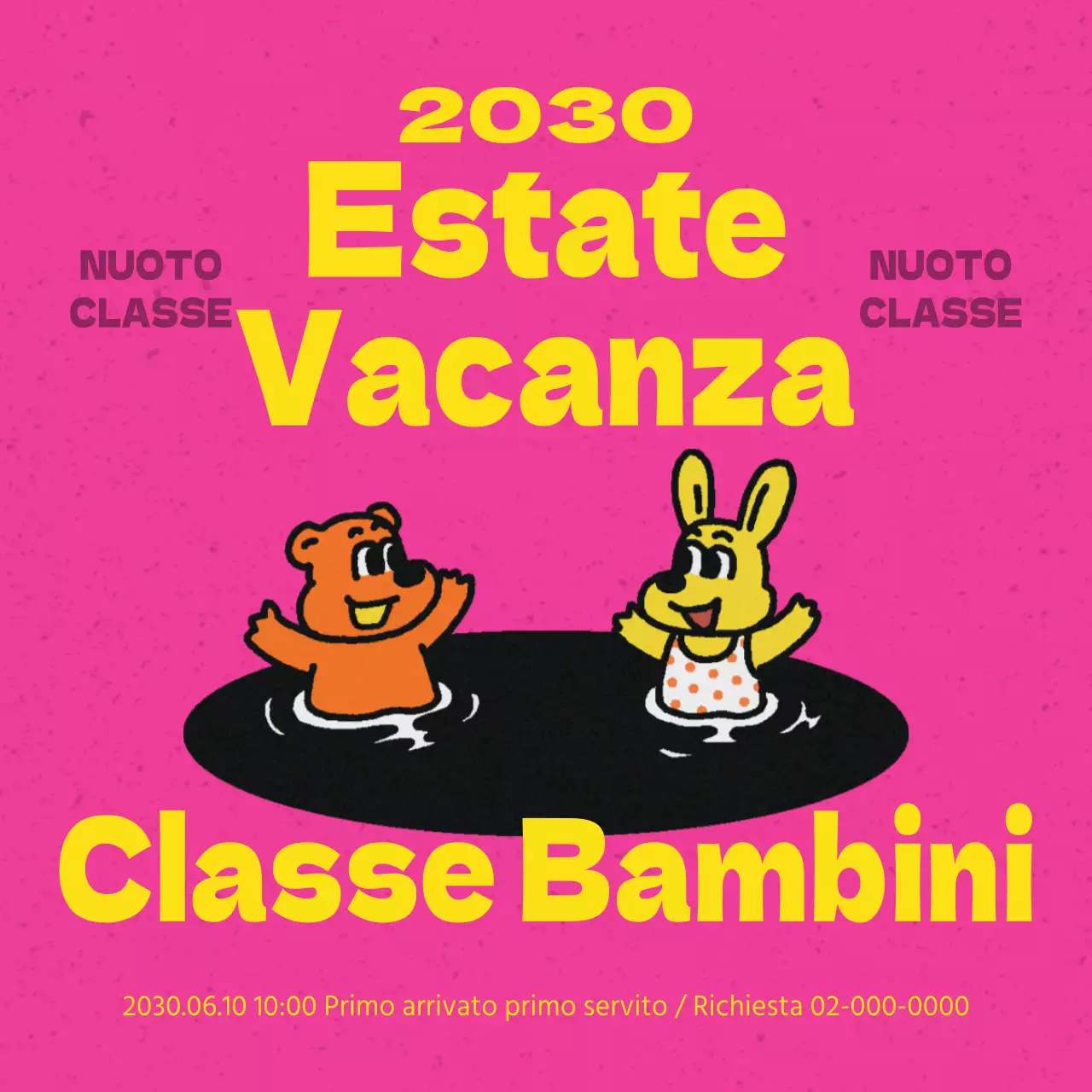 Una simpatica promozione rosa e gialla per un corso di nuoto per bambini