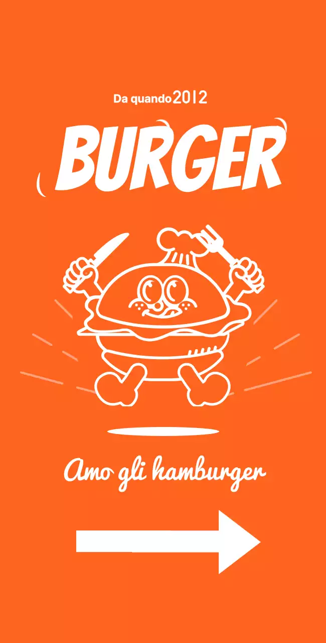 Cartello con un menu che presenta l'illustrazione di un hamburger su sfondo arancione