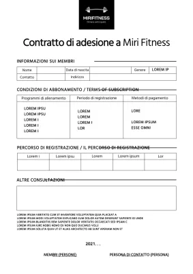 Un contratto di adesione al fitness pulito
