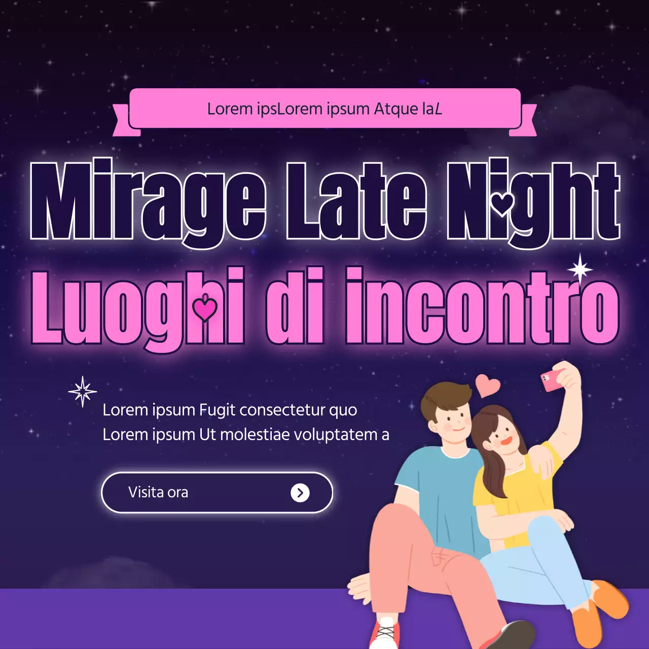 Un cielo notturno rosa e blu marino che si illumina, concetto di appuntamento a tarda notte