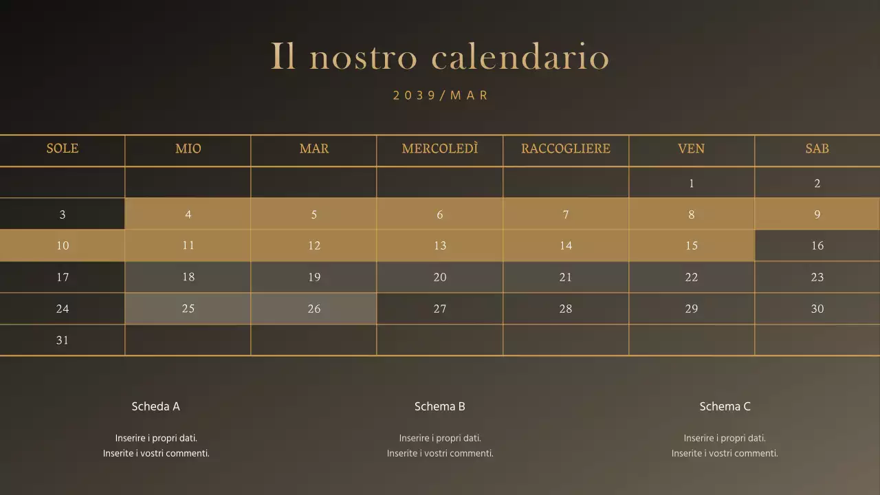 Grafico di Gantt concettuale semplice in oro