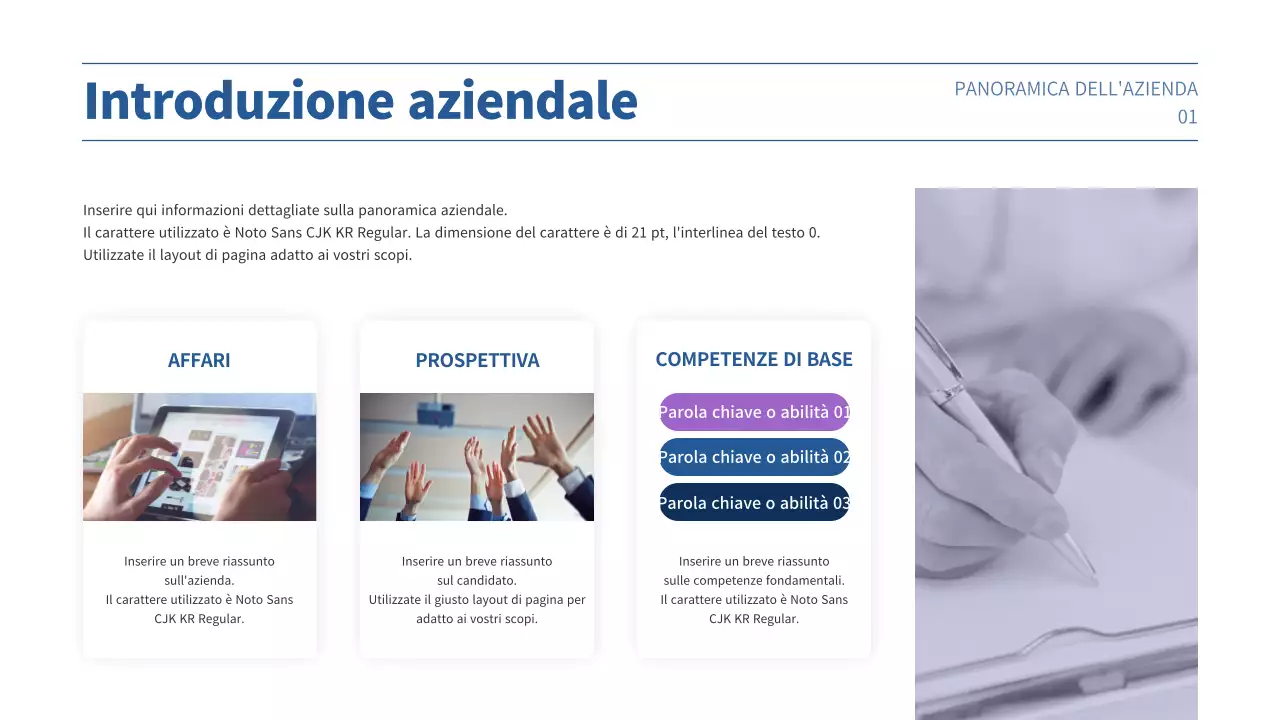 Presentazione di un piano aziendale con un concetto di sfumatura viola e blu