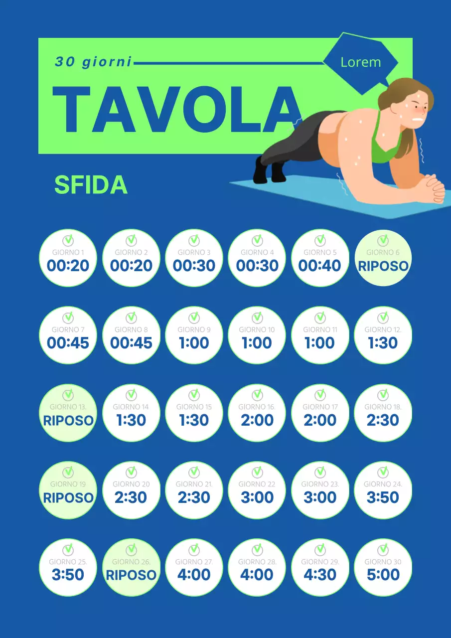 Simple Plank Sfida di un mese in blu e verde lime