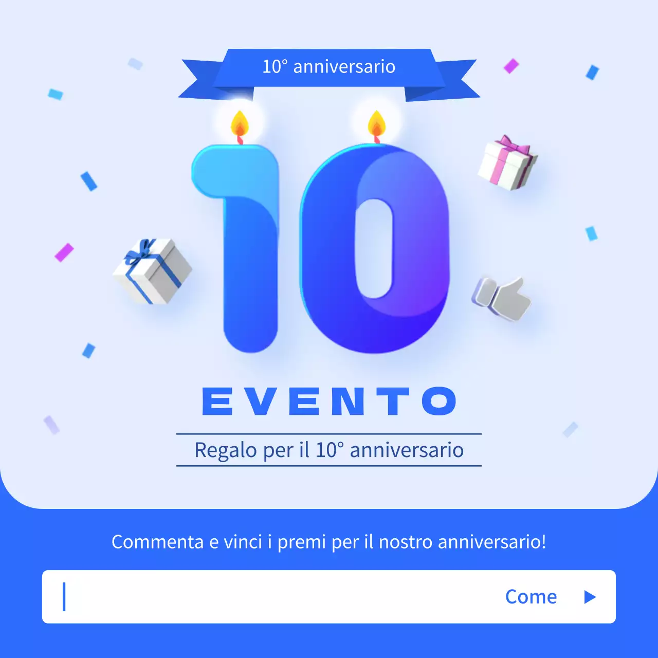 Evento del 10° anniversario con sfondo azzurro