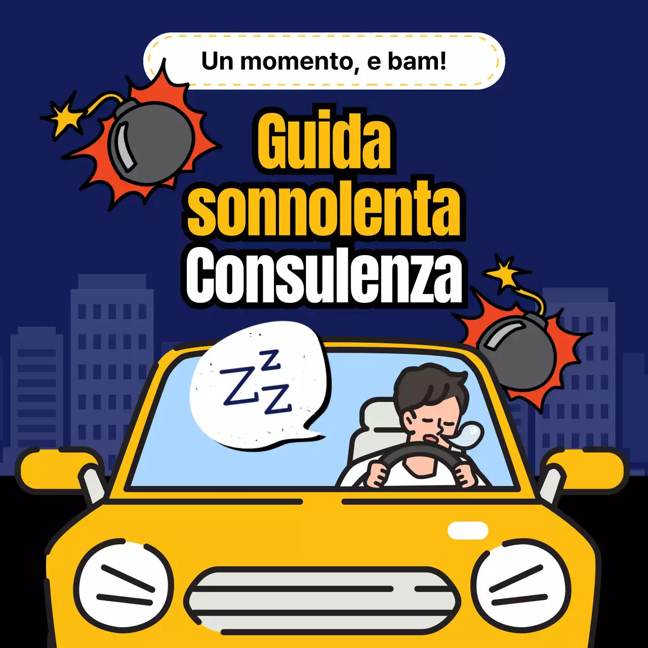 Avviso di guida sonnolenta con tema blu e giallo