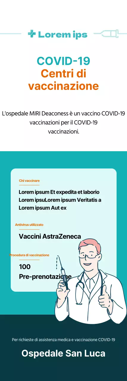 Vaccinazione contro il Coronavirus X-banner con illustrazioni e tabelle color menta e arancione