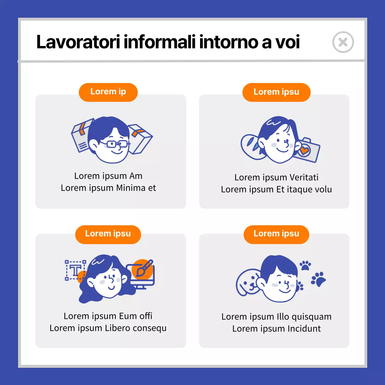blu arancione illustrazione carina geekworker cardnews