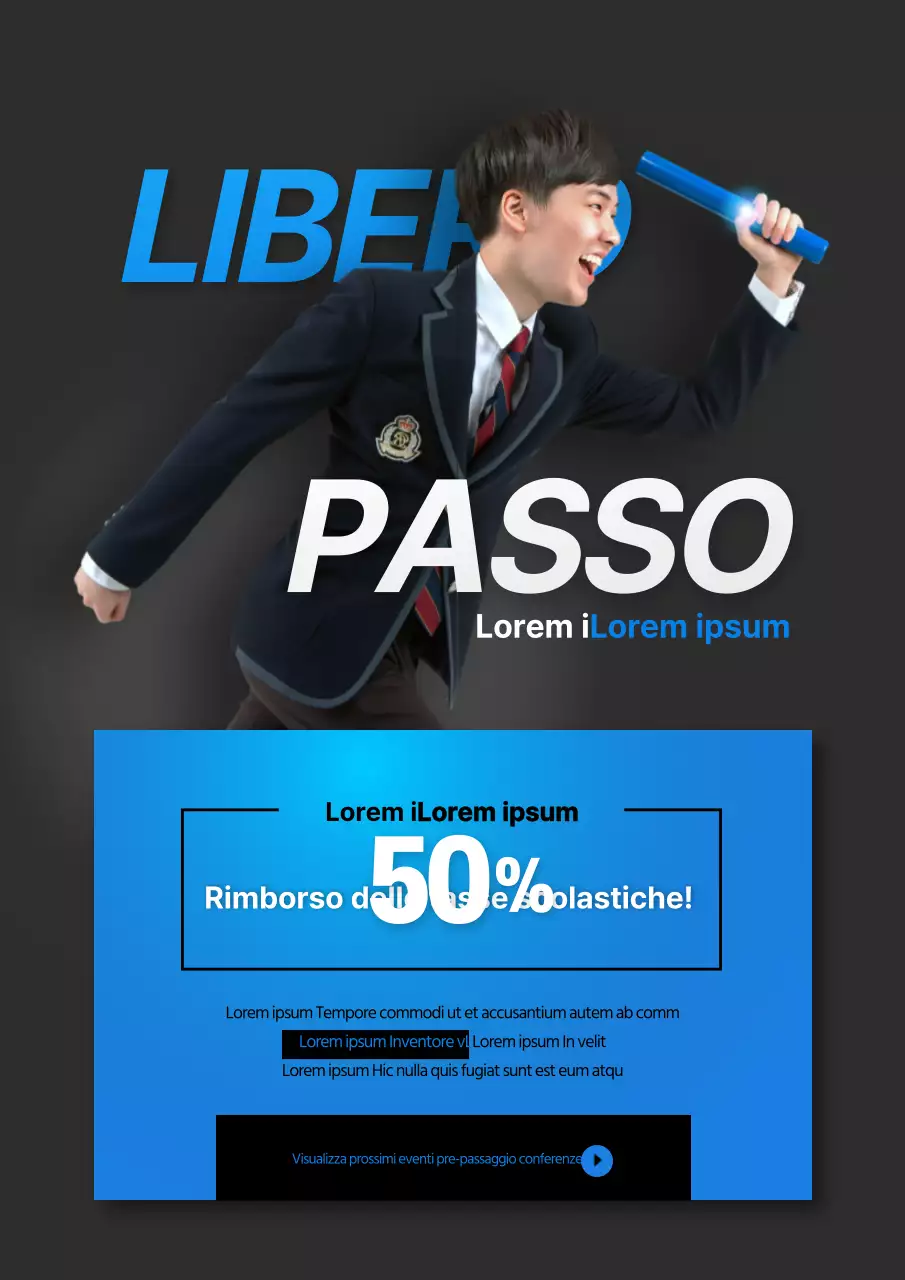 Promuovere un evento di classificazione presso la School of Mines con una foto di uno studente che corre in blu e nero