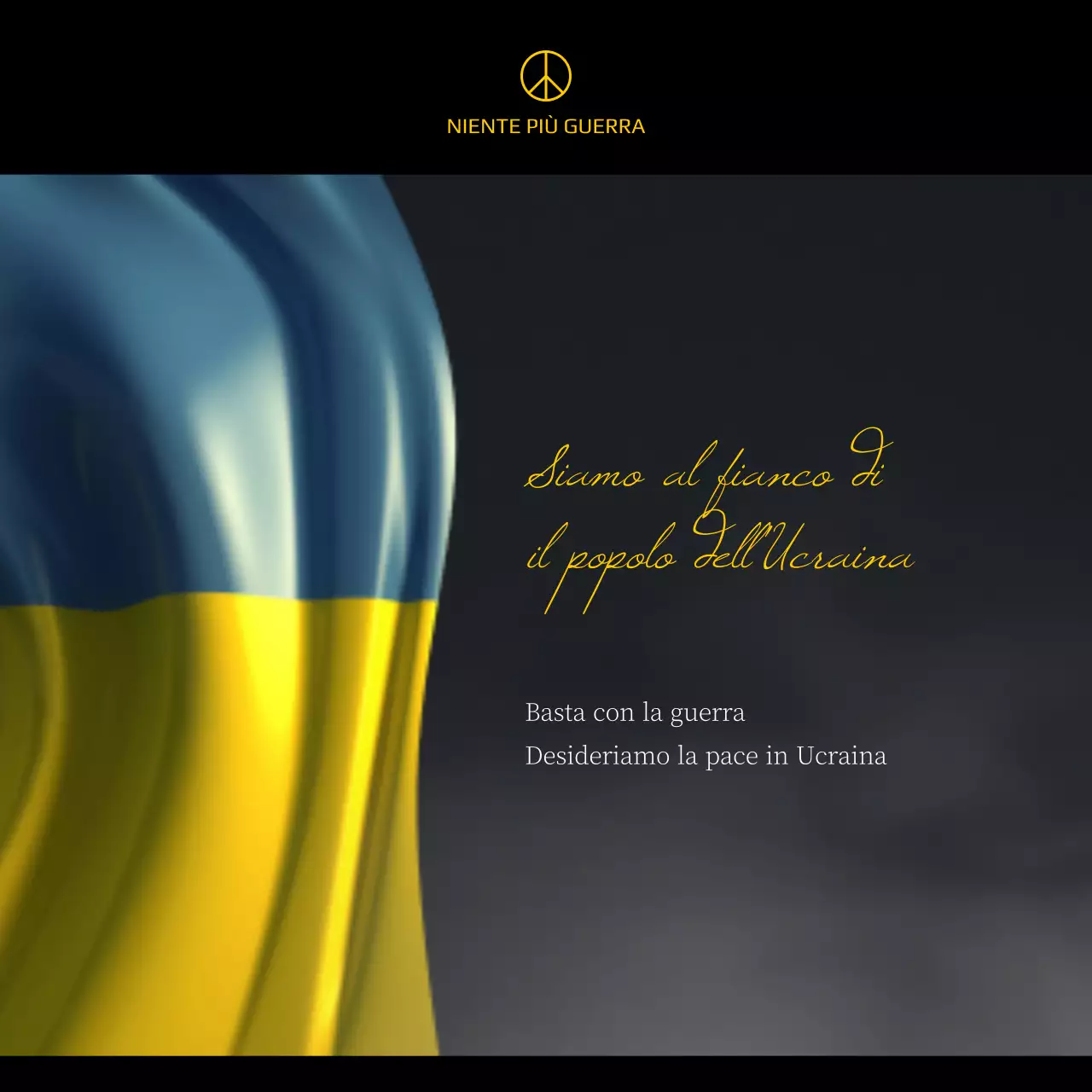 Messaggio di pace blu e giallo contro la guerra