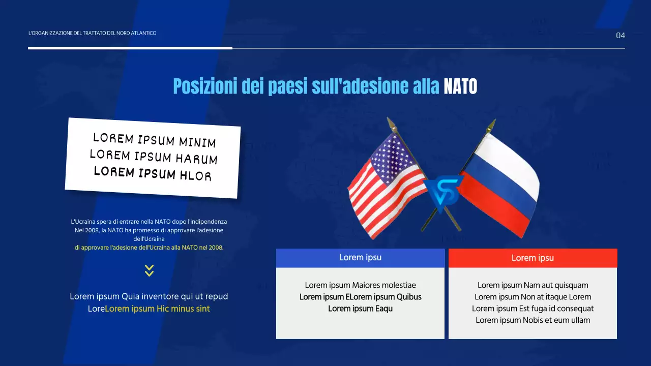 Semplice presentazione dell'Organizzazione del Trattato Nord Atlantico in blu