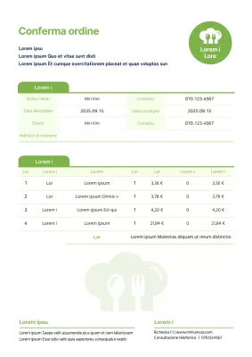 Conferma d'ordine dal centro commerciale di contorni in colori chartreuse