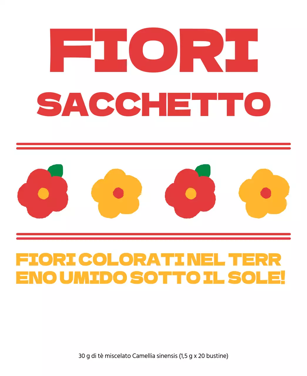 Bustine da tè a forma di fiore con illustrazioni floreali rosse e arancioni