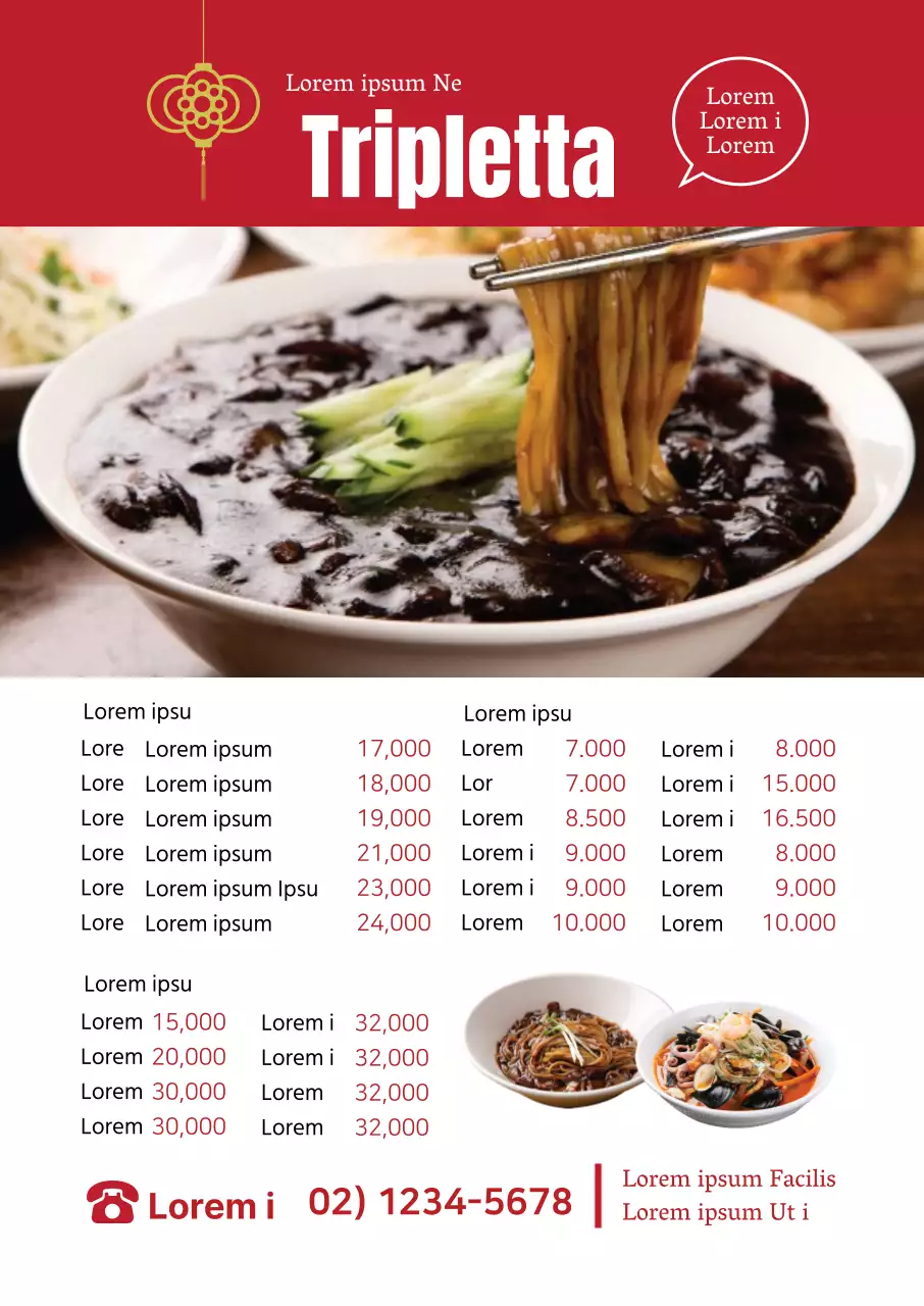 La foto rossa evidenzia il menu pulito del ristorante cinese