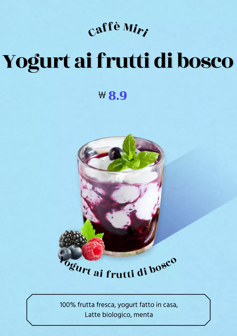 Menu delle bevande estive con enfasi dell'immagine in blu