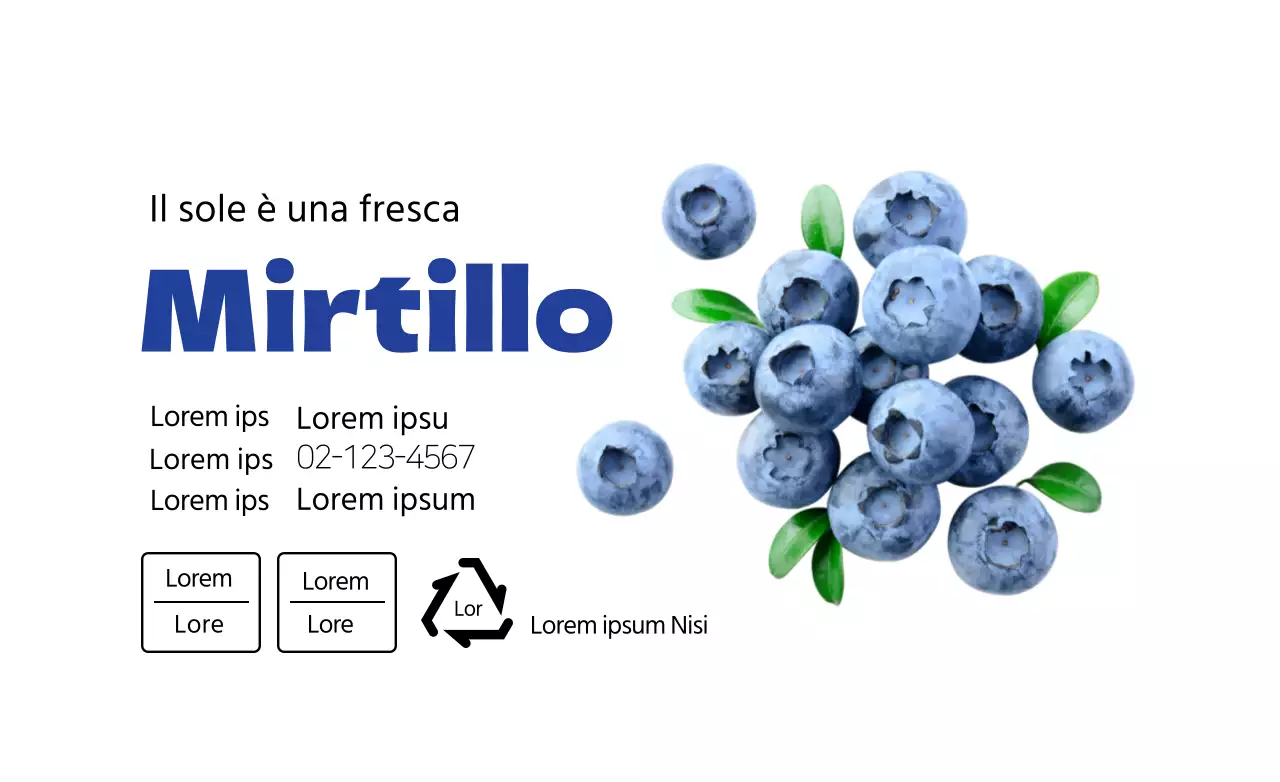 Esposizione di prodotti a base di mirtilli bianchi e ordinati