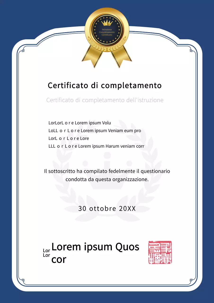 Certificato di formazione ordinato e di colore blu navy