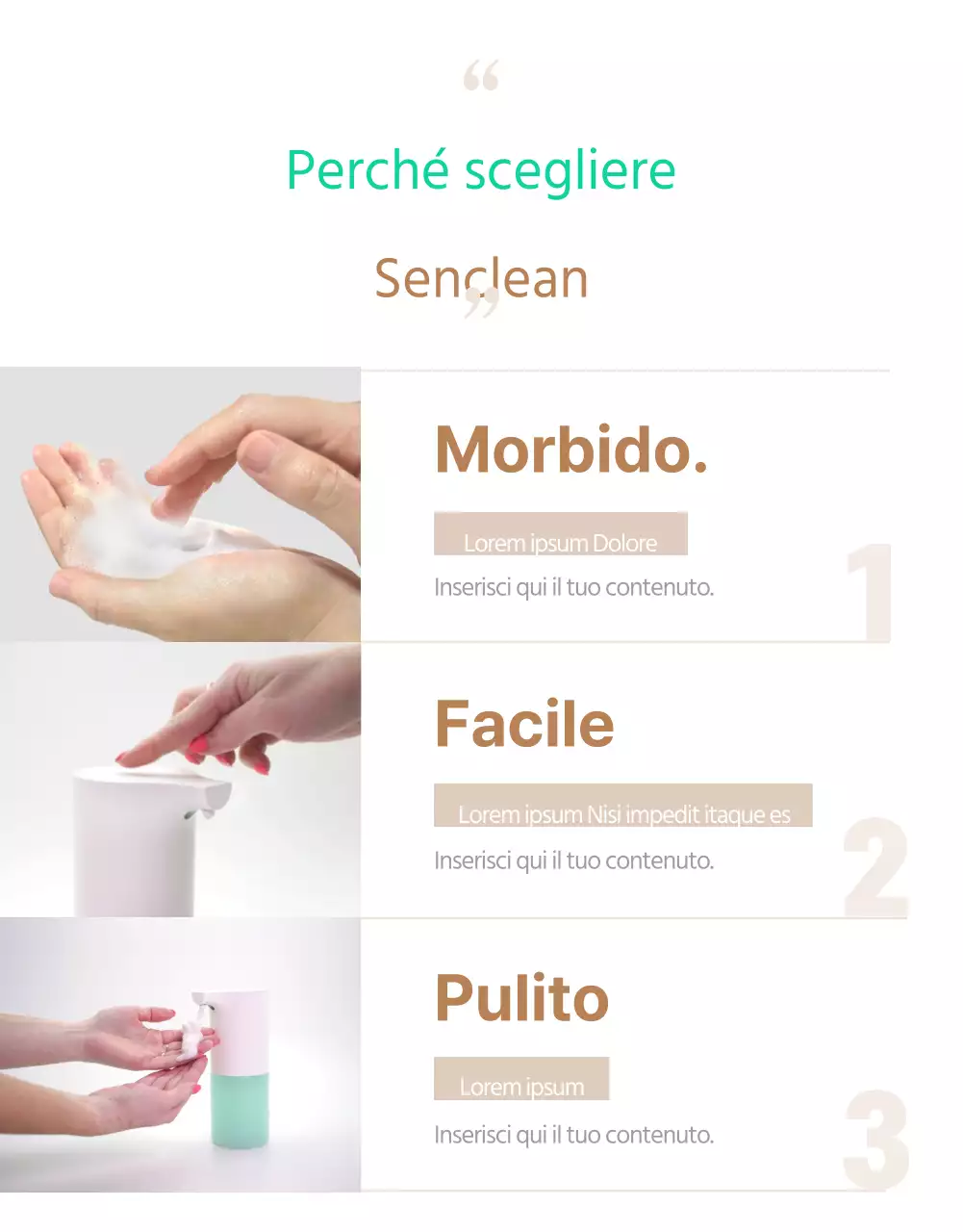 Semplice pagina di vendita dell'elettronica per l'igienizzazione delle mani con sensore color menta