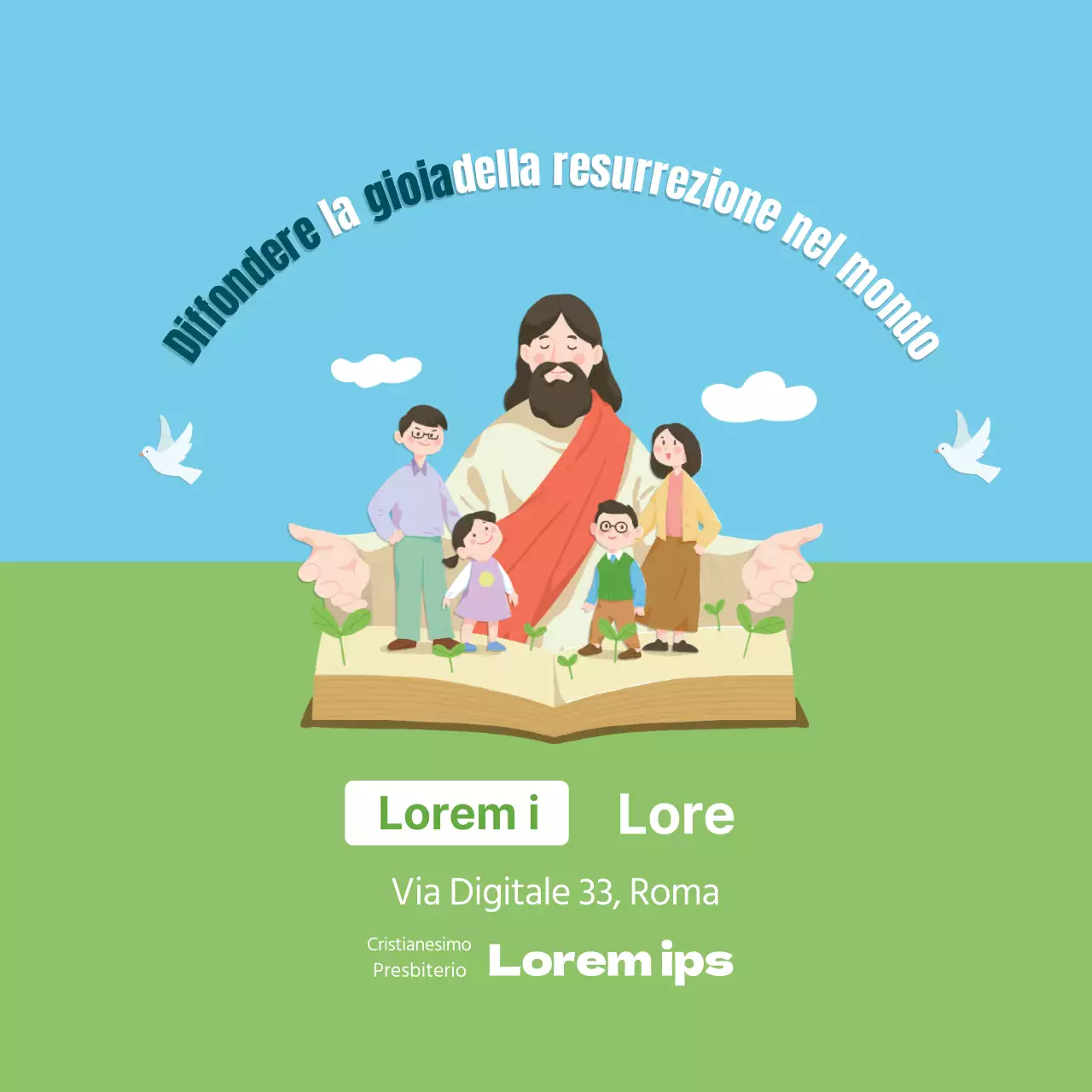 Illustrazione verde blu ordinata promozione servizio di ringraziamento della chiesaIllustrazione verde blu ordinata promozione servizio di ringraziamento della chiesa