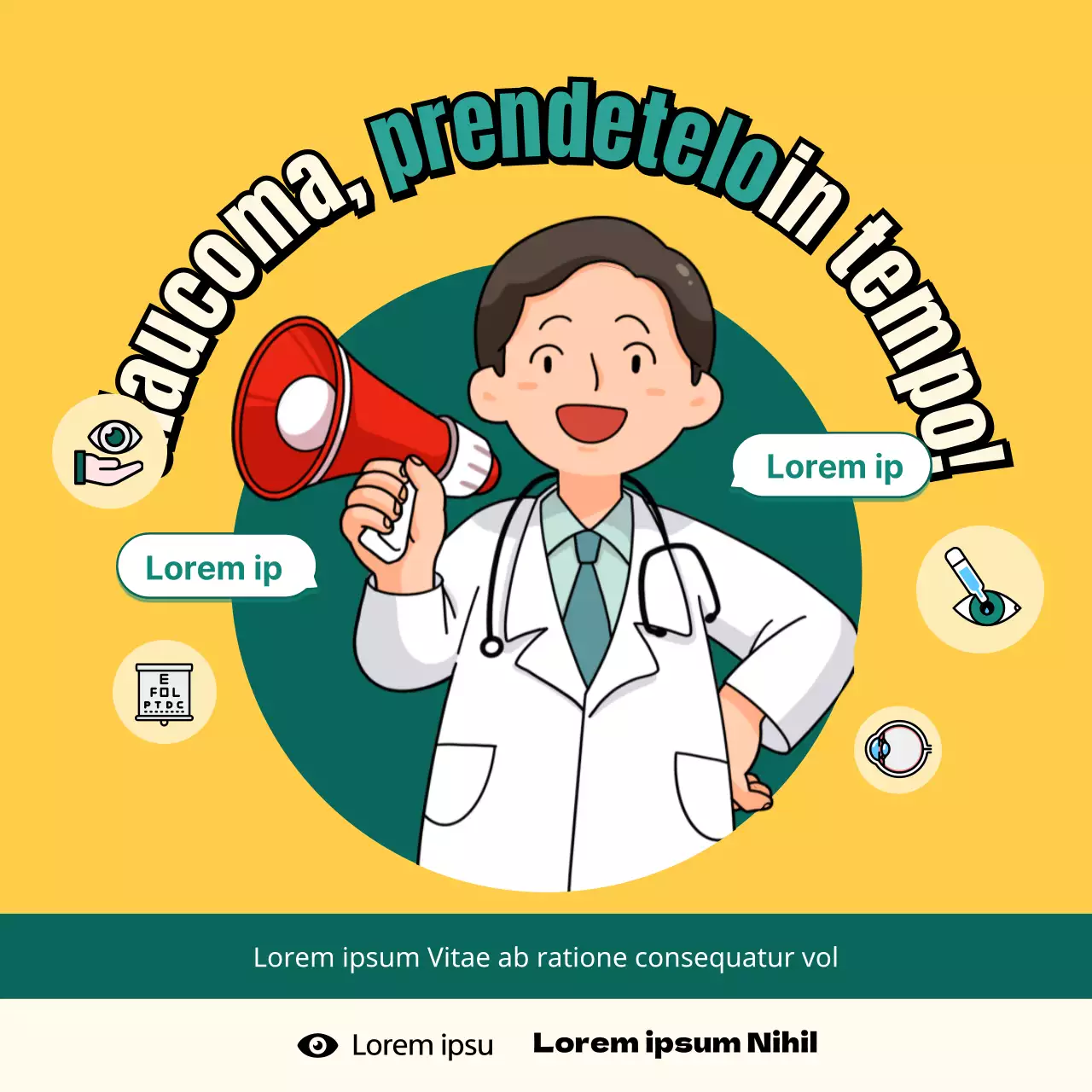 Il glaucoma spiegato in un concetto illustrativo giallo e verde