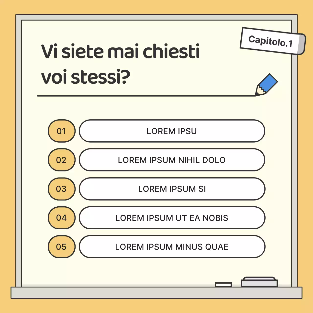 Lezione di scienze umane con illustrazione della lavagna giallo-blu per gli studenti