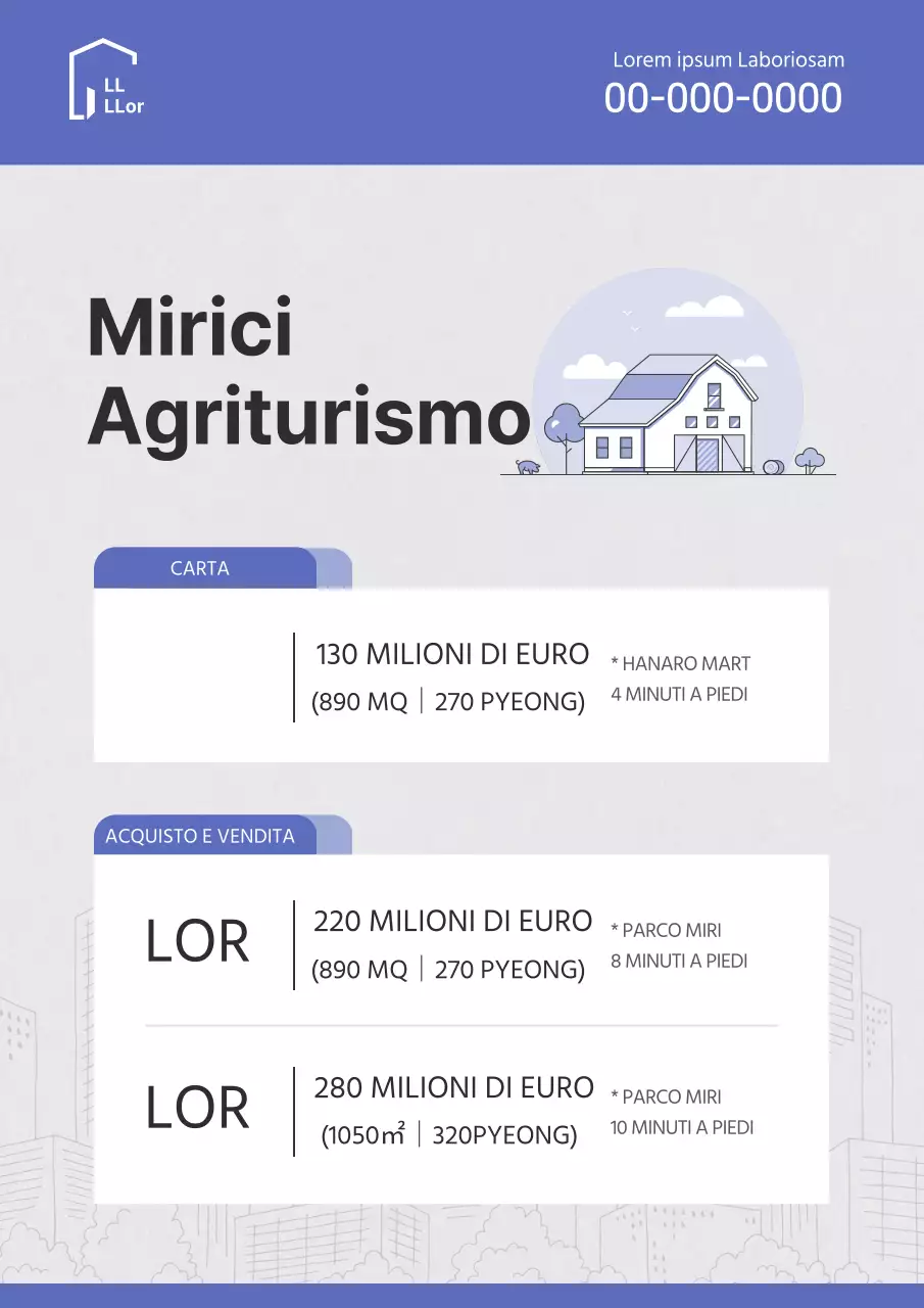 Semplice illustrazione in toni blu per un documento di quotazione di una transazione immobiliare.