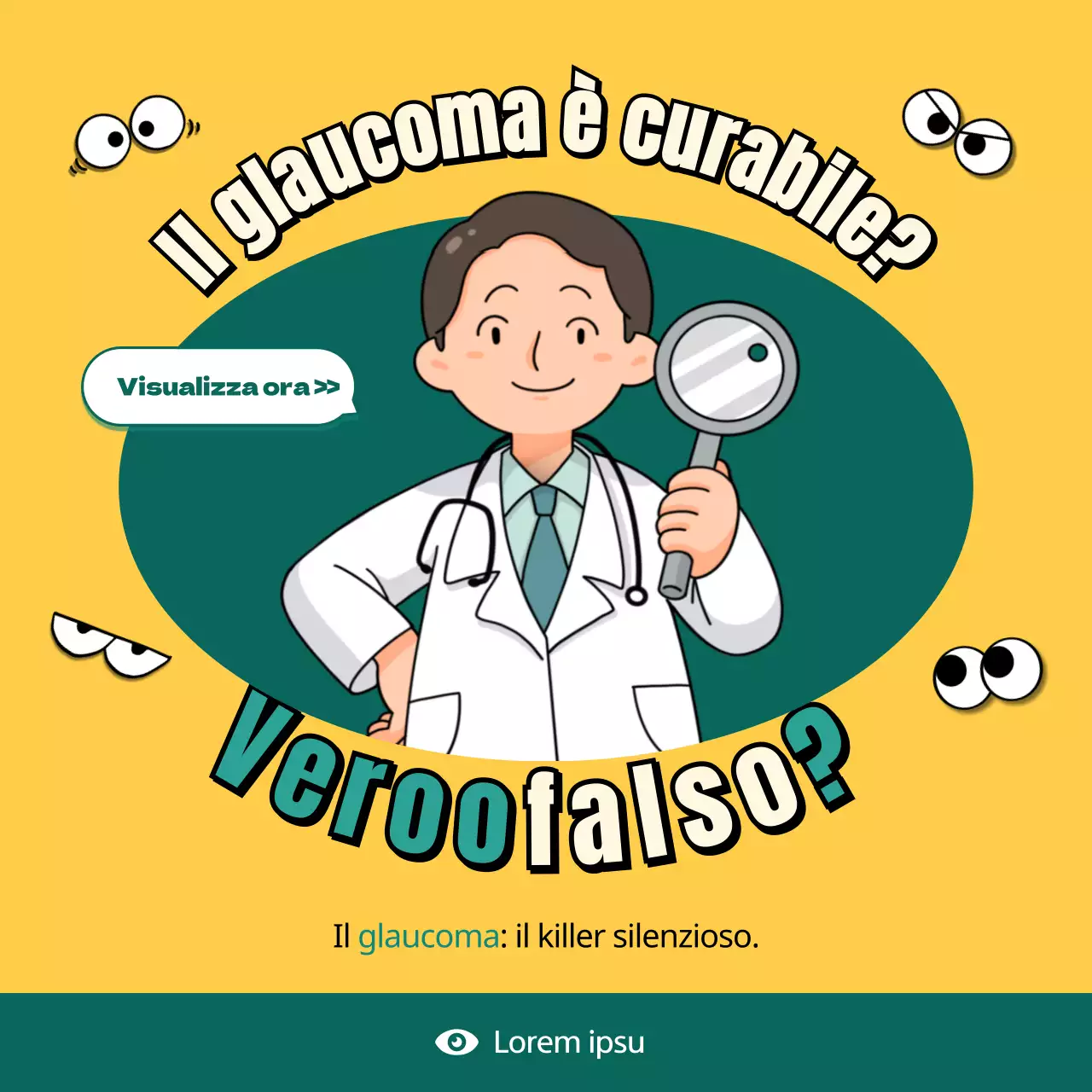 Il glaucoma spiegato in un concetto illustrativo giallo e verde
