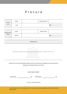 Modulo di procura bancaria in punti gialli