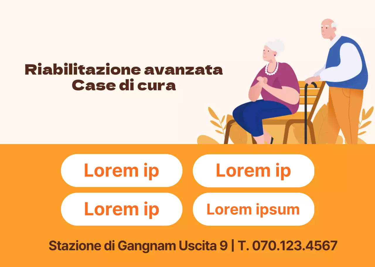 Illustrazione arancione di un centro di assistenza per anziani