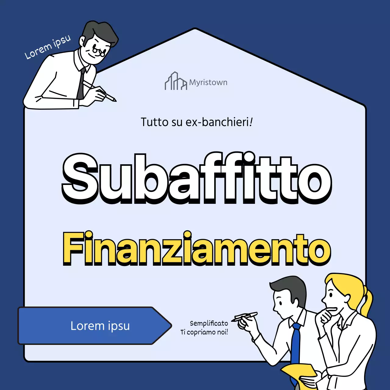 Mutuo per la casa con sfondo illustrativo di una casa blu e gialla
