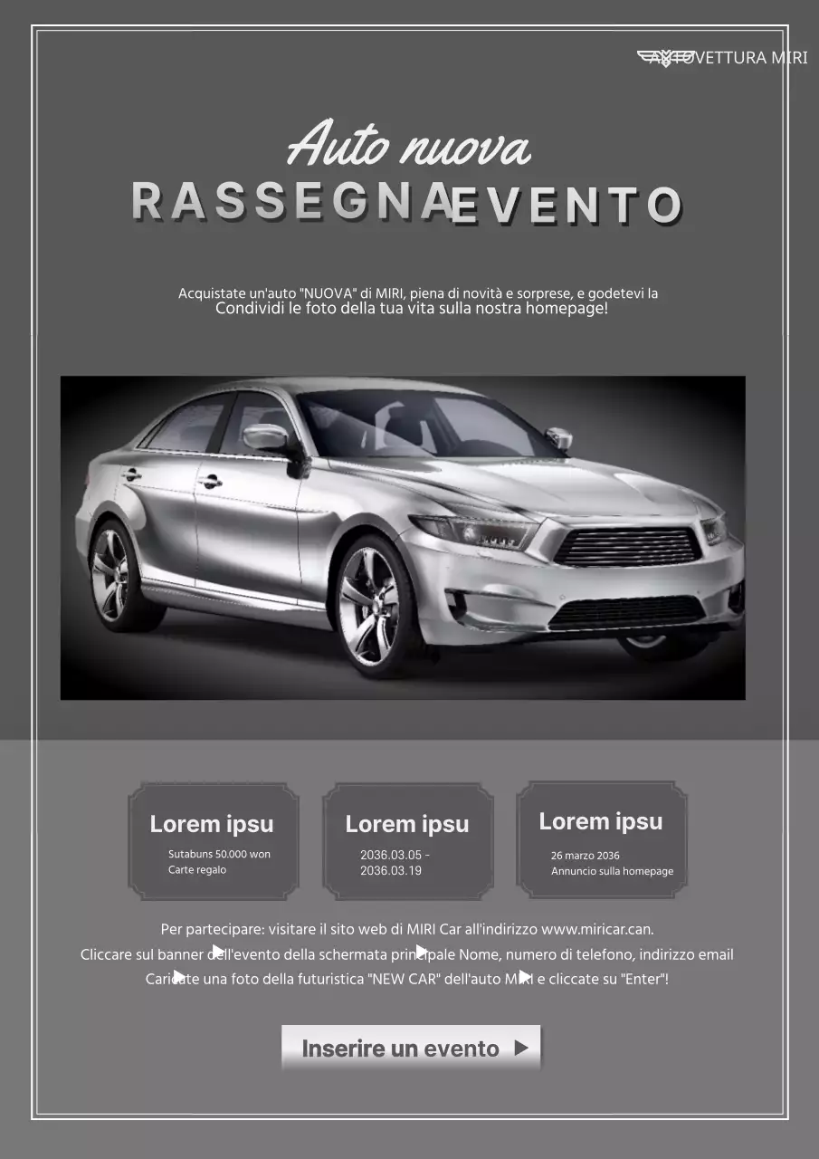 Promuovere l'evento di revisione auto di Greytone