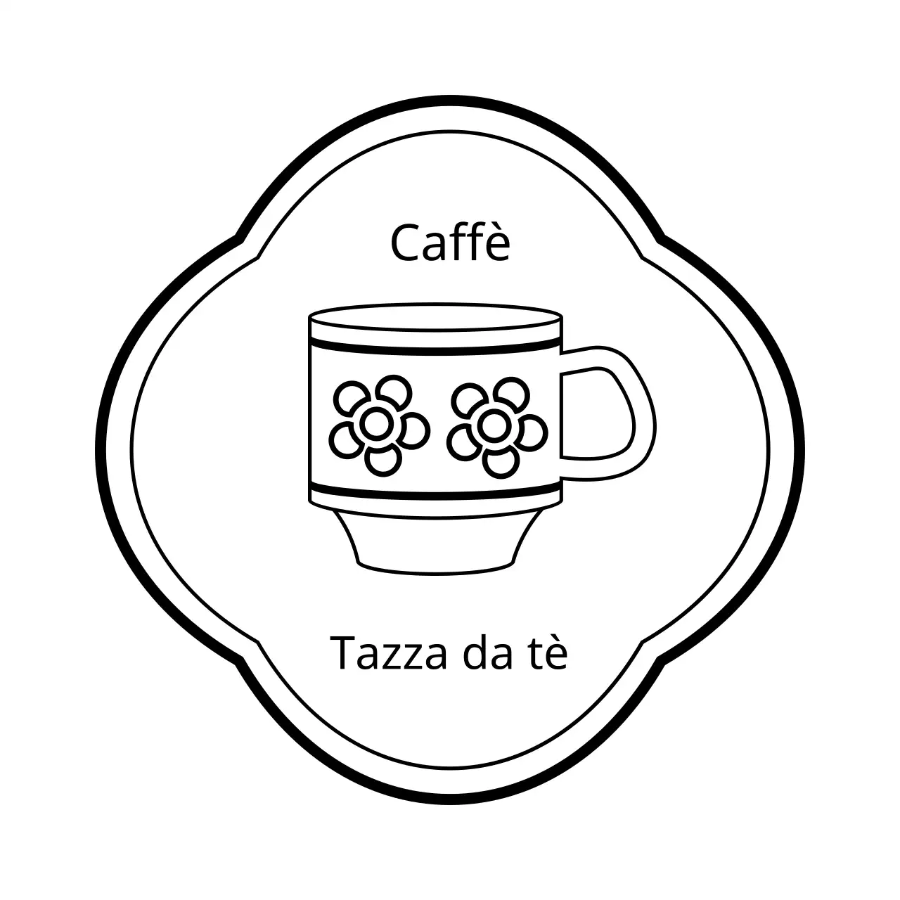 Per un caffè dallo stile pulito con un'illustrazione di tazze da tè bianche e nere