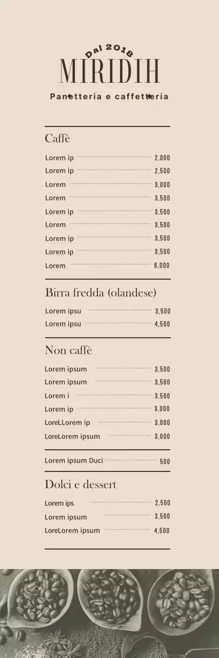 Banner del menu del caffè con foto nei toni caldi del beige