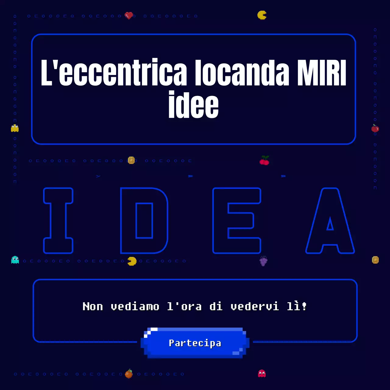 Un gioco pixel Pac-Man originale, divertente e retrò in blu navy e giallo Chiamata per nuove idee commerciali per un'azienda.