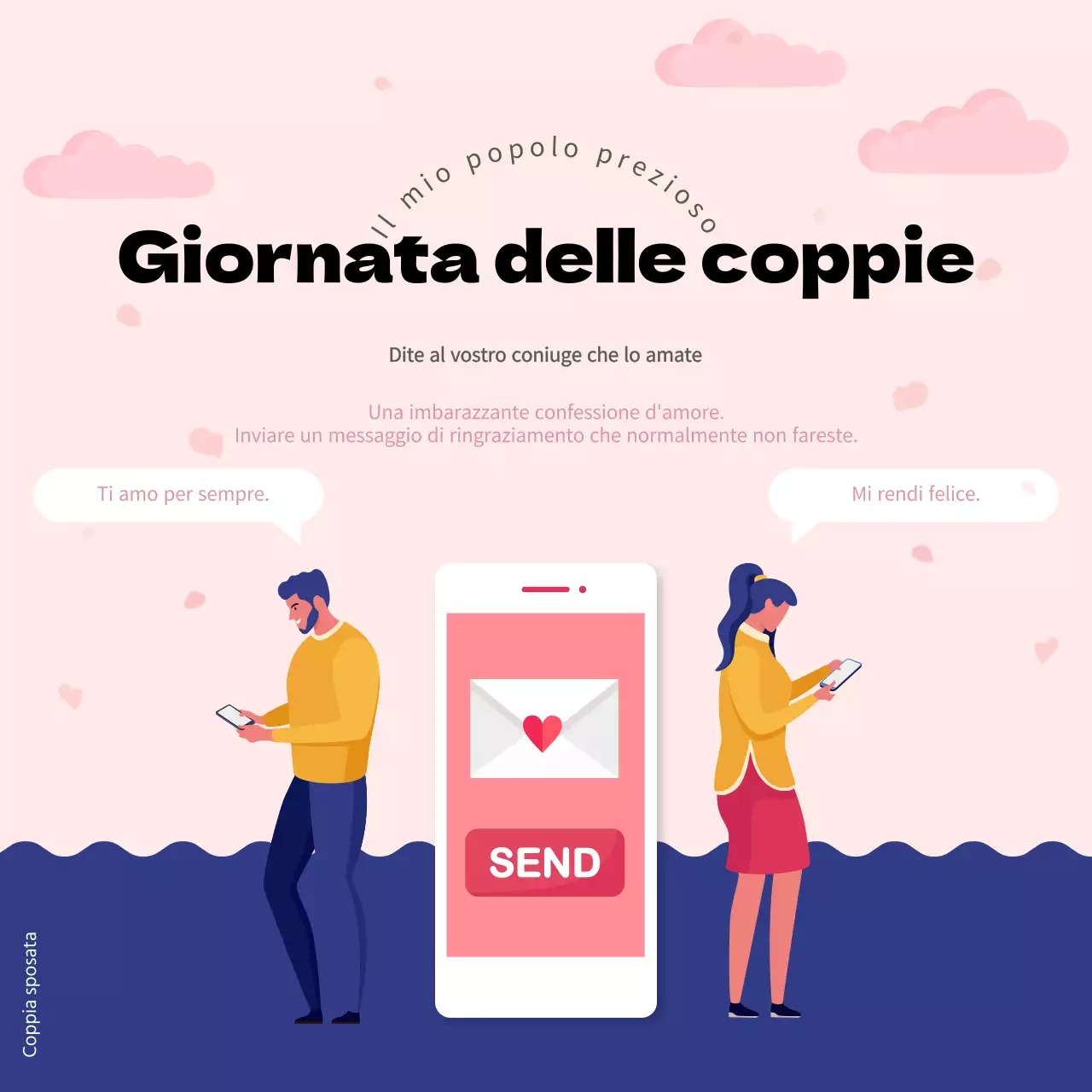 Ringraziamenti per la festa della coppia in rosa e blu marino (quadrati per i social media)