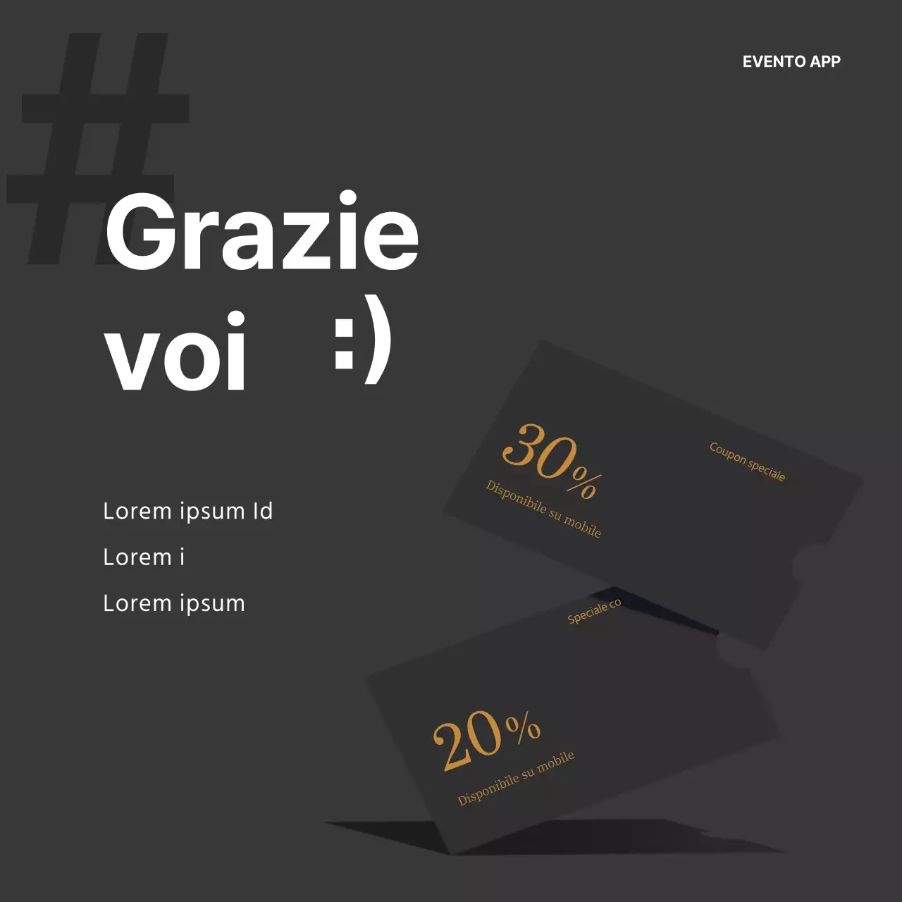 Banner dell'evento con coupon evidenziato in bianco e nero