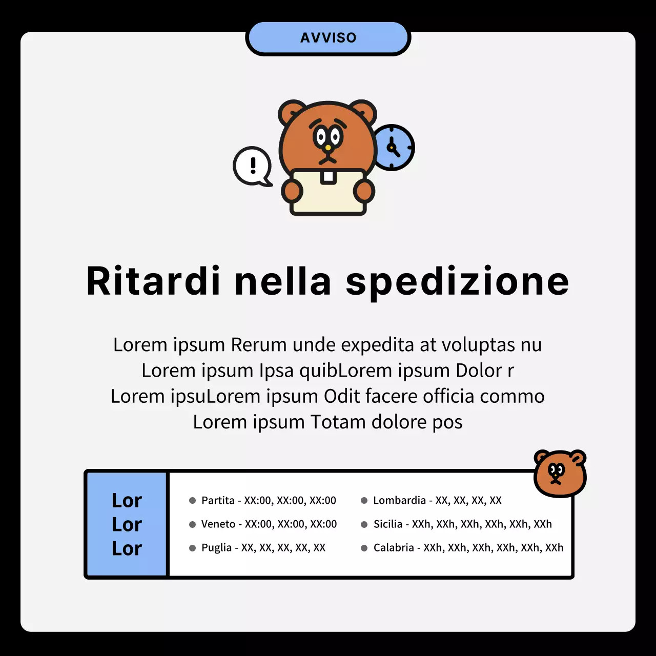 Illustrazione in nero e blu, istruzioni per la spedizione