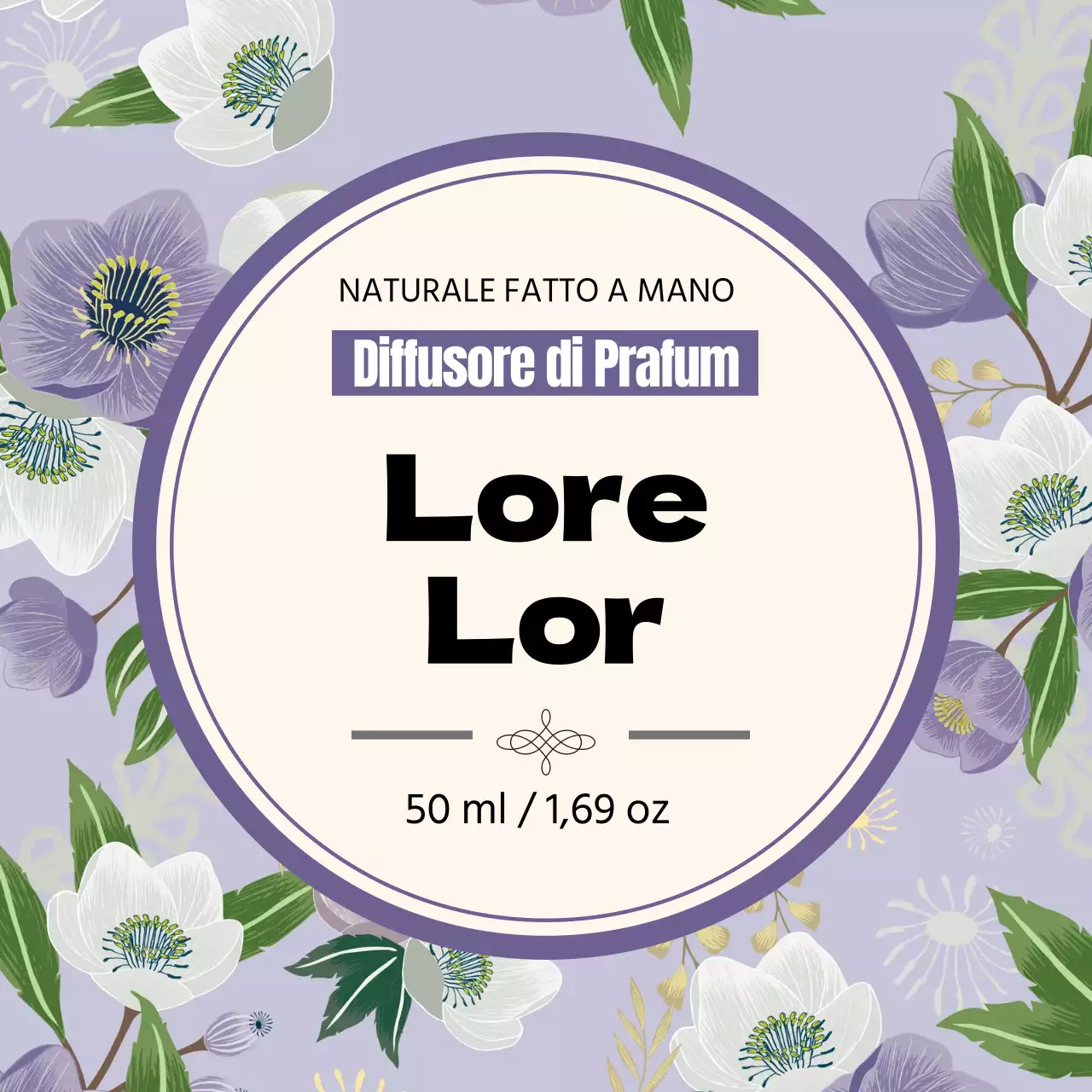 Etichetta di profumo vintage con illustrazione viola