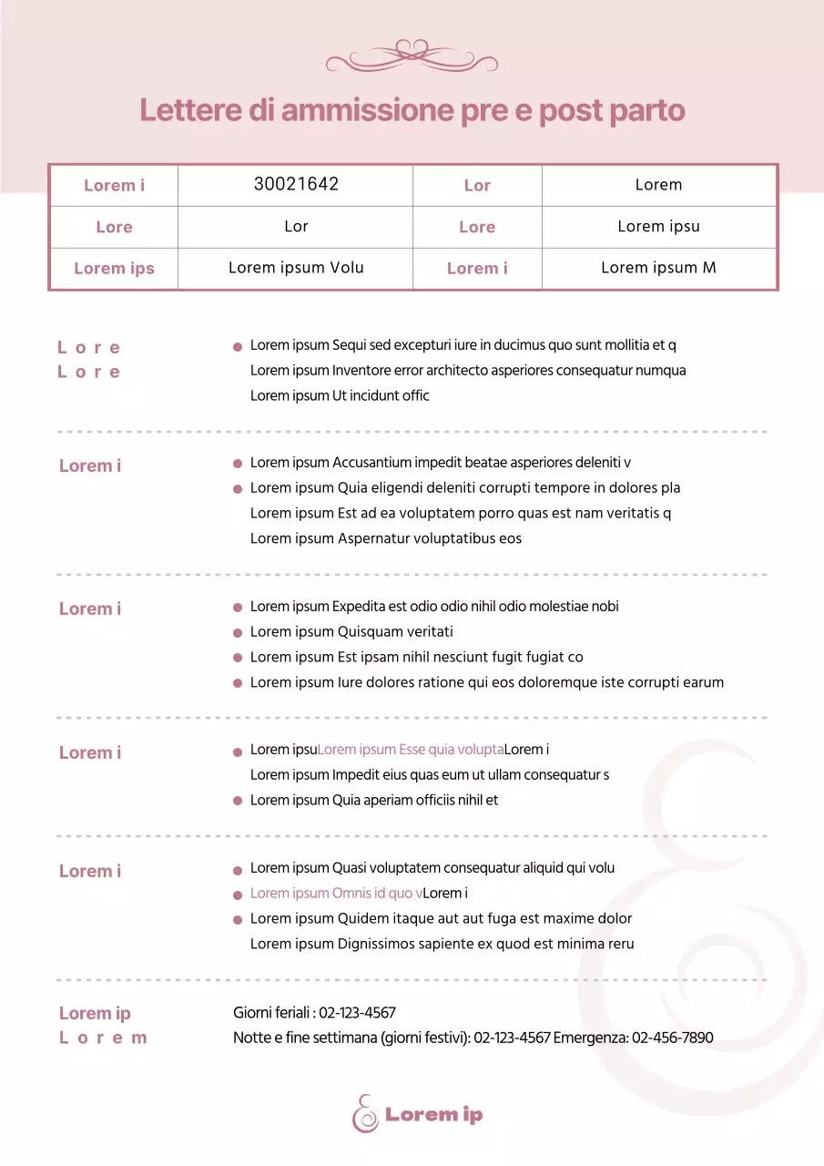 Documentazione della lettera di ammissione rosa