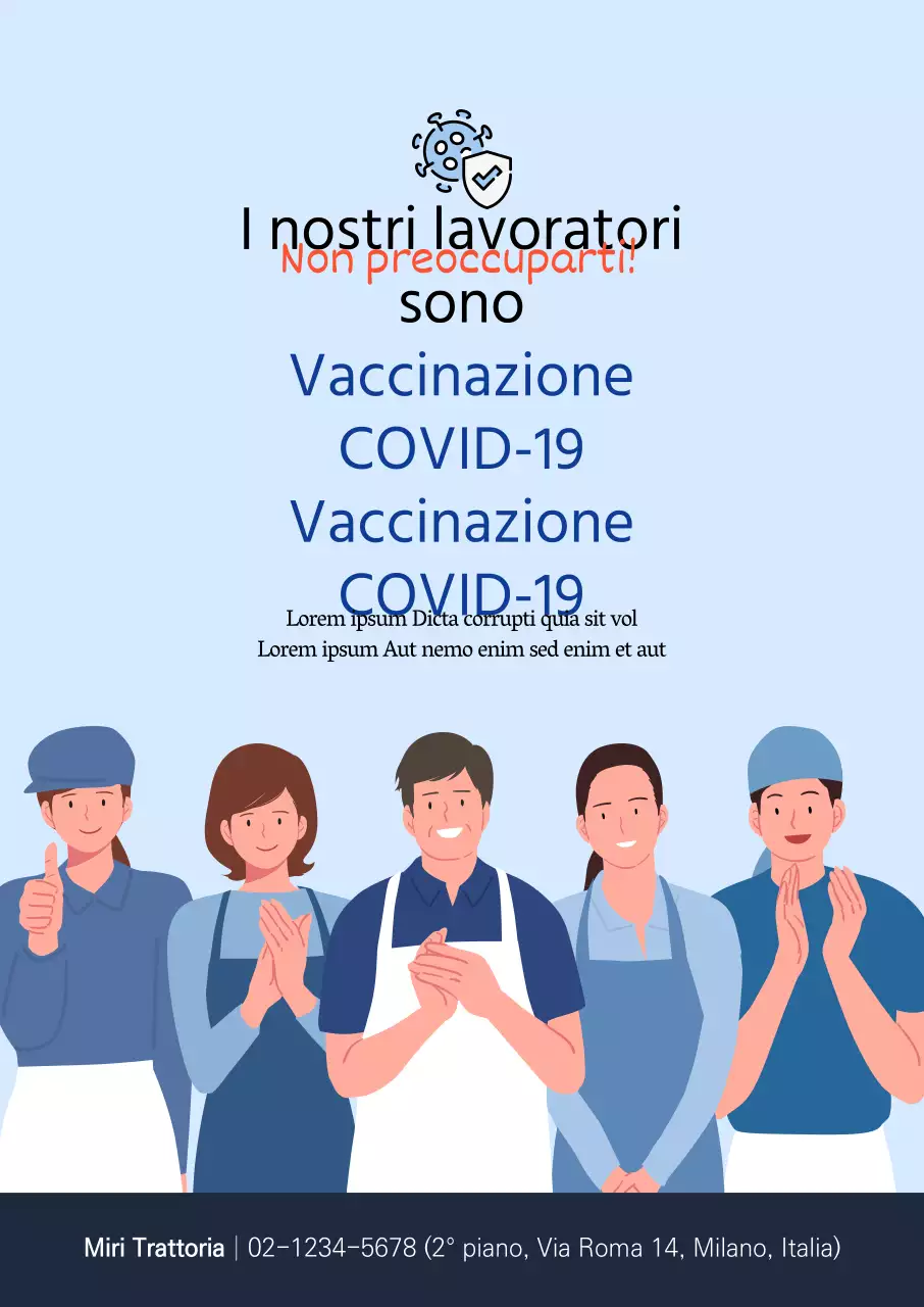 Poster verticale sulla vaccinazione contro il coronavirus con illustrazione blu