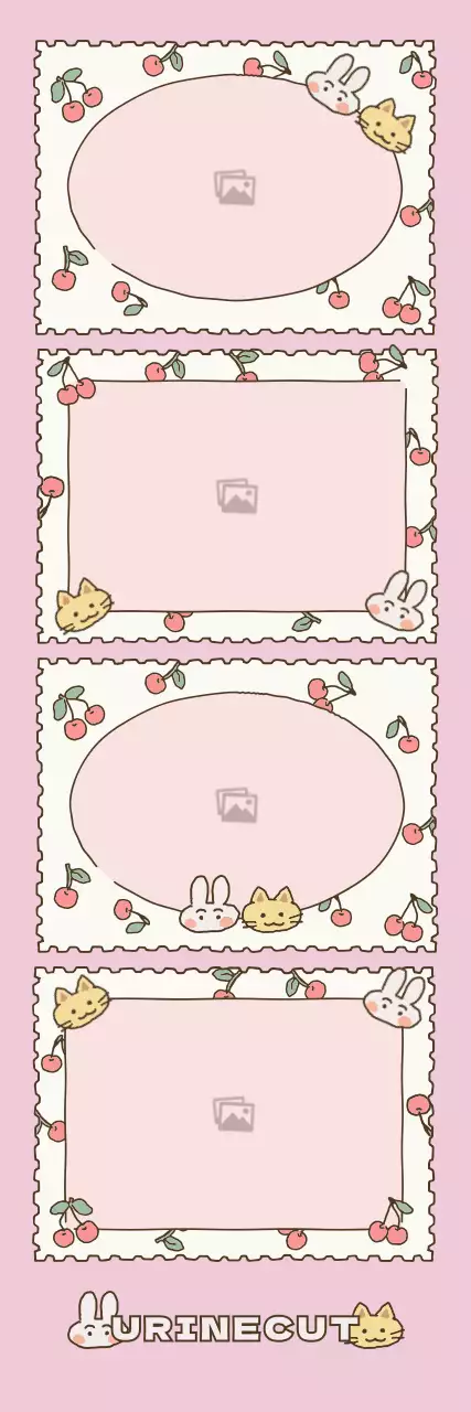 Cornice fotografica a quattro angoli con simpatiche illustrazioni in rosa