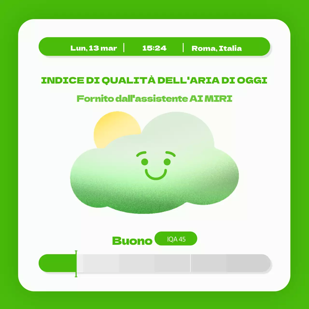 Semplici illustrazioni in verde e rosso per avvertire dei livelli di polveri sottili di oggi